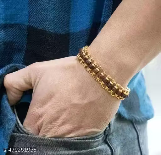 KYOOT JEWELS Gold Plated Chain Rudraksh Bracelet For Boys and Men